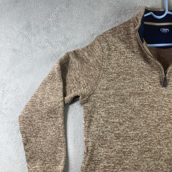 Chaps Sweater Men Large Brown 1/4 Zip Pullover Fleece Sweatshirt Pockets Logo - Picture 8 of 16